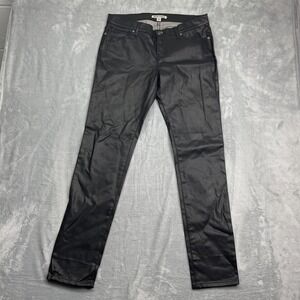 Andrew Charles Pants Mens 31 (34x32) Black Waxed Coated Slim Fit Straight Leg